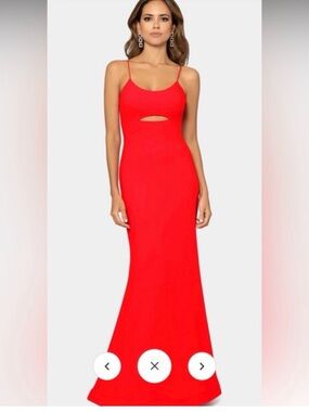 Betsy Adam  - Red Cutout Spaghetti-Strap Evening Dress